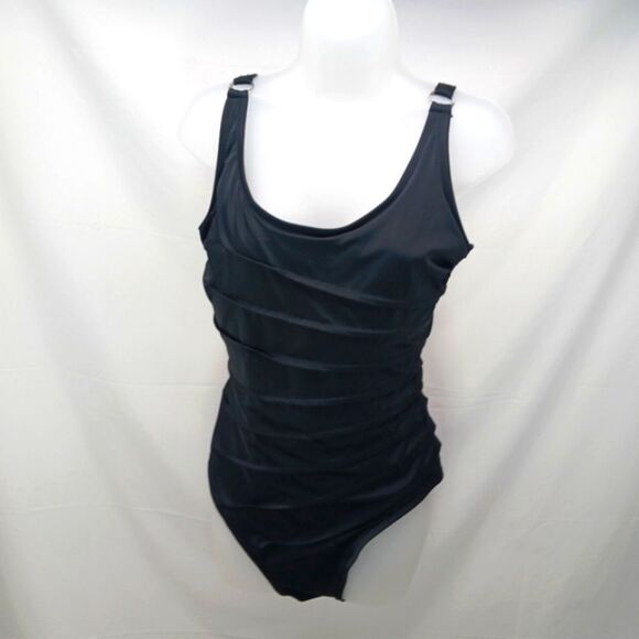 Calvin Klein Black One-Piece Swimsuit Size 18 Adjustable Straps Padded Shelf Bra - Picture 2 of 11